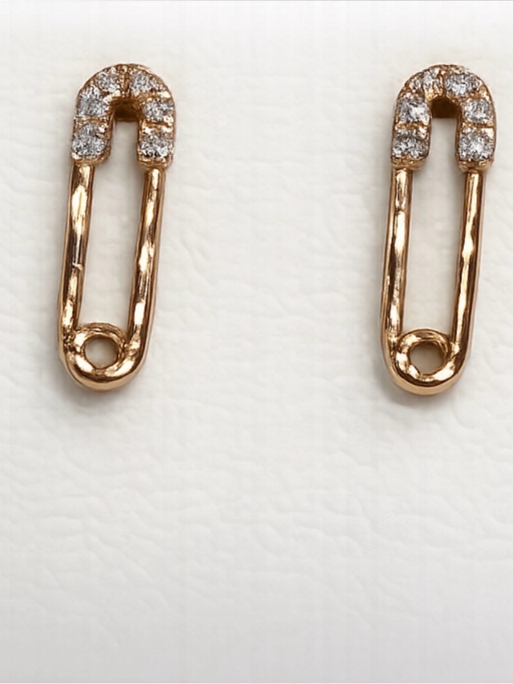 Luxury 14k Rose Gold Pavé Diamond Safety Pin Stud Earrings | Fine Jewelry